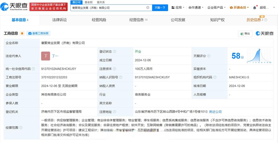 為丁一,注冊資本100萬人民幣,經(jīng)營范圍含供應鏈管理服務
